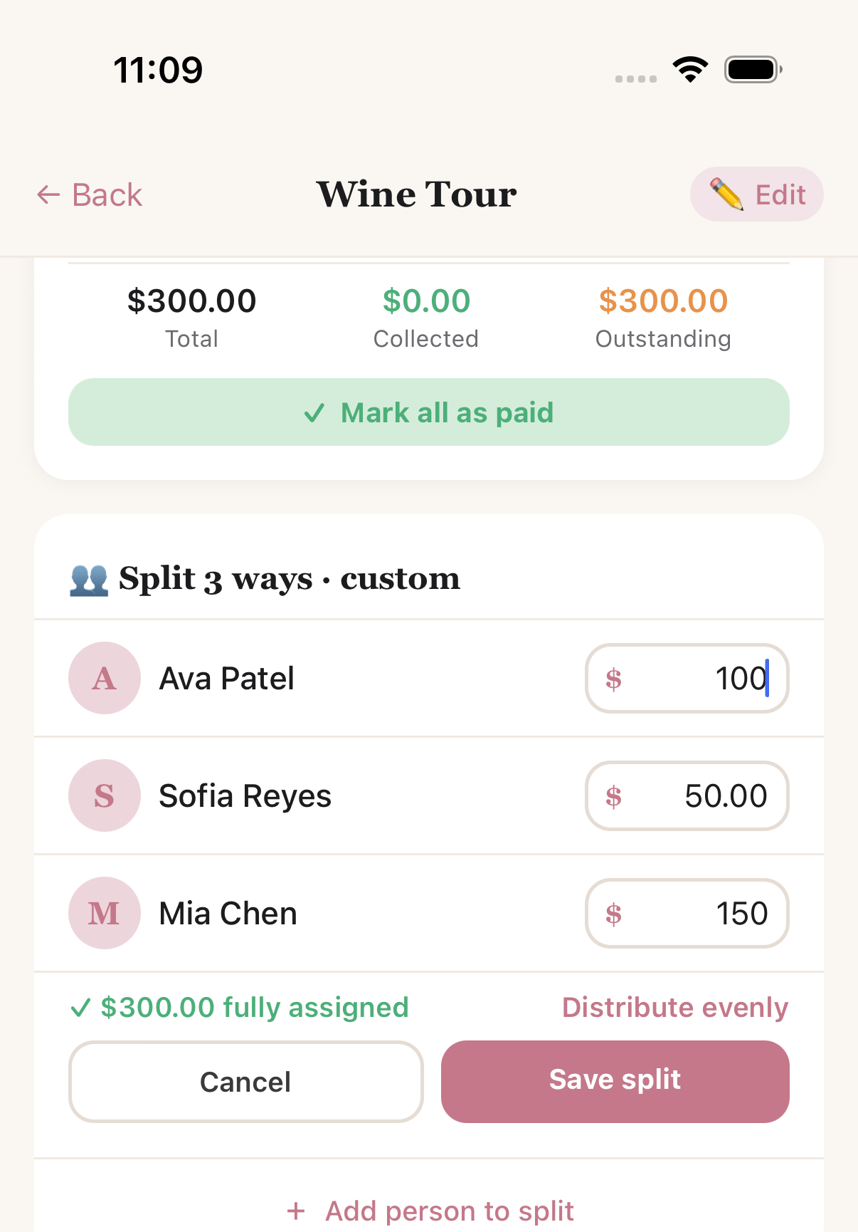 Edit split on an existing expense