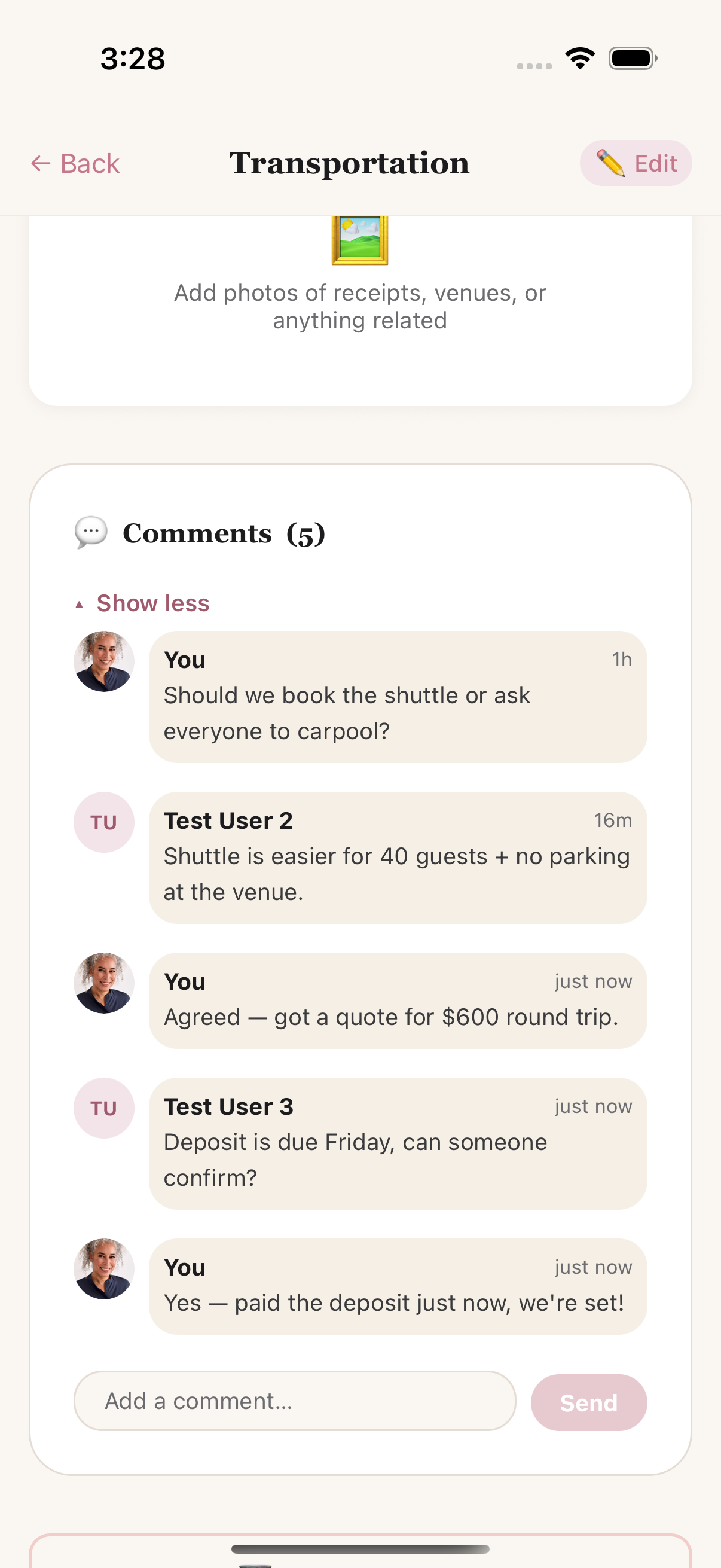 Comment thread on the Transportation expense