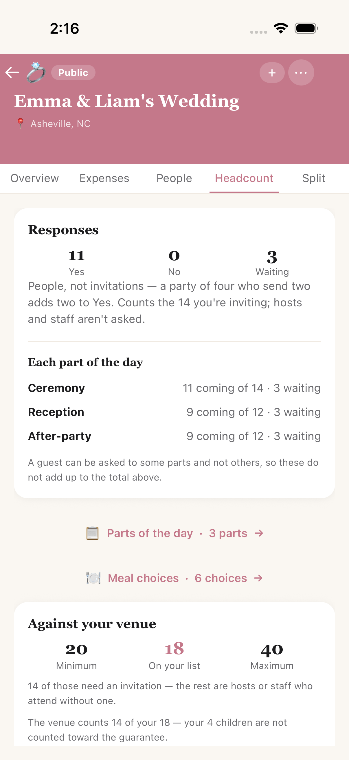 Responses with a per-part breakdown