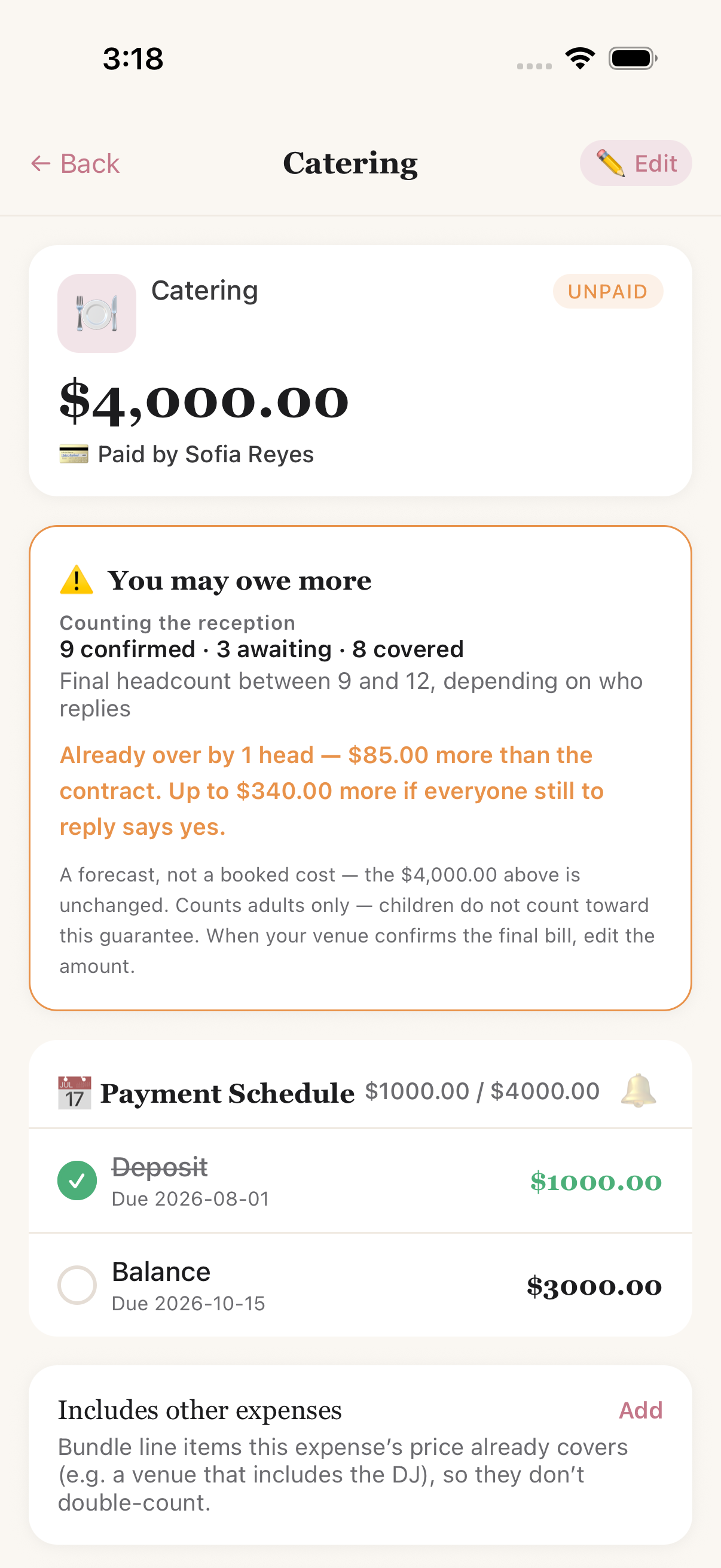 The overage forecast on the catering expense