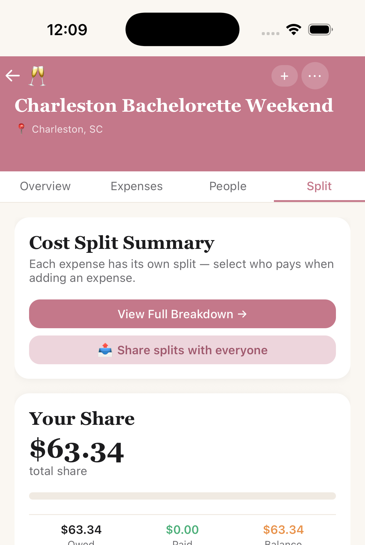 Share splits button on the Split tab