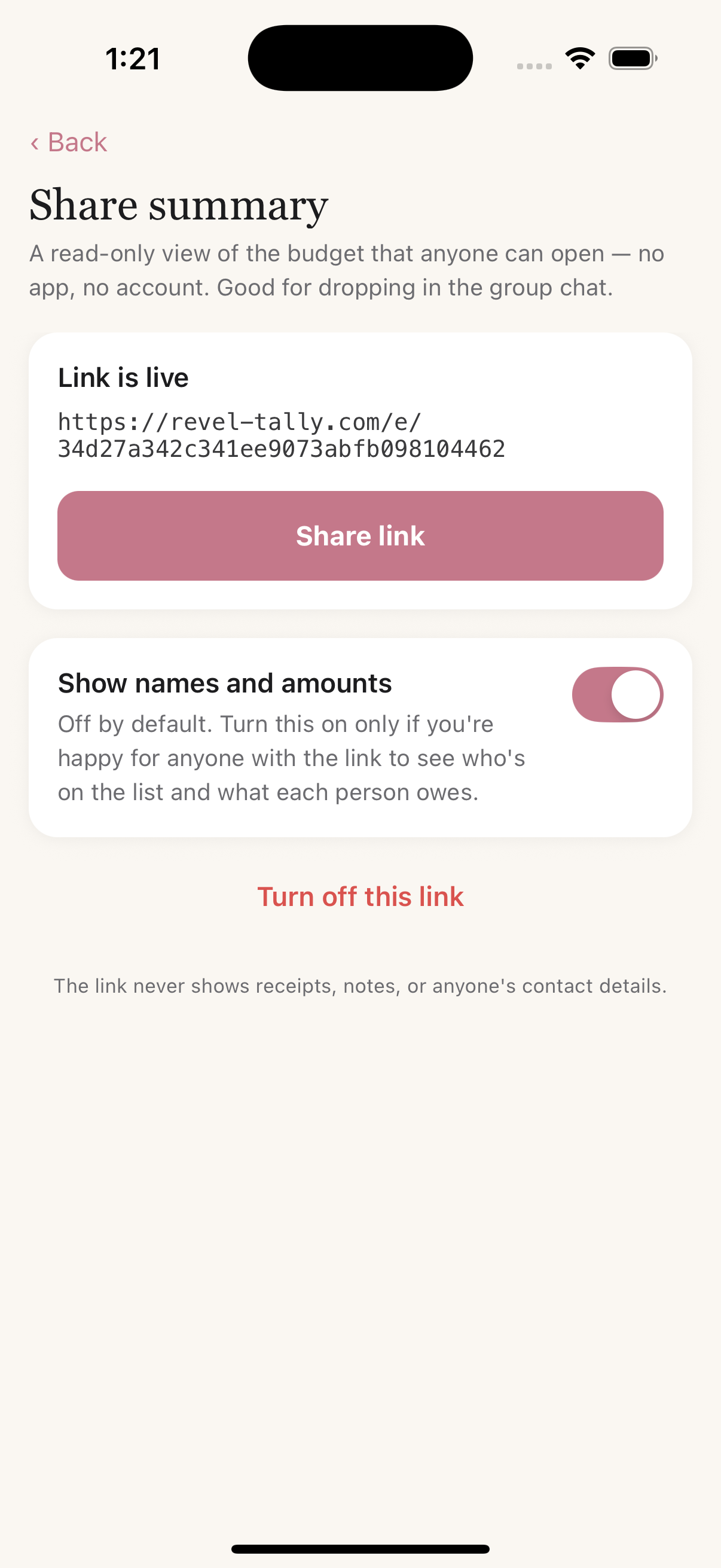 Creating and managing an event summary link