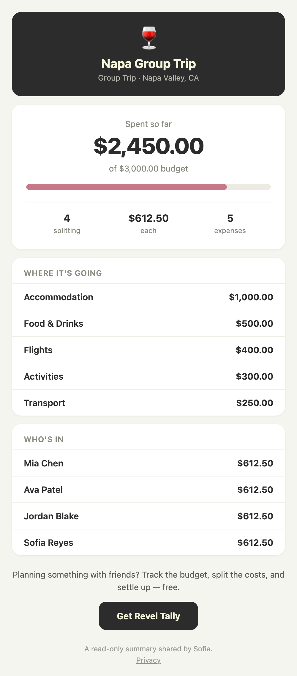 The public event summary page