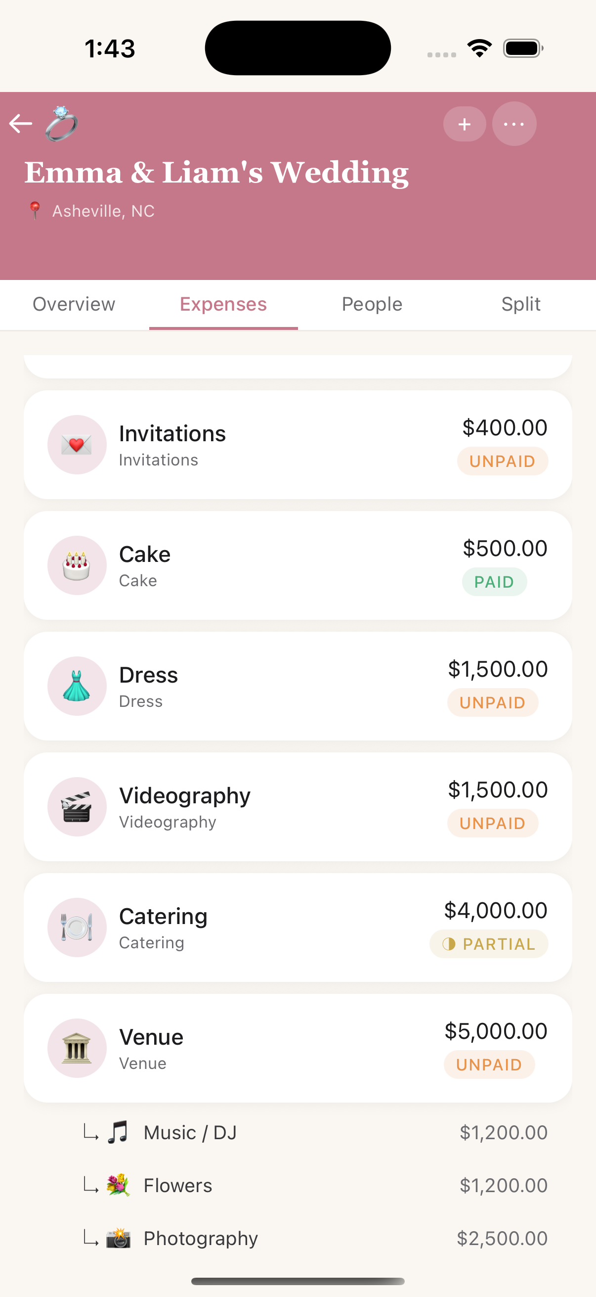 Venue with nested included items