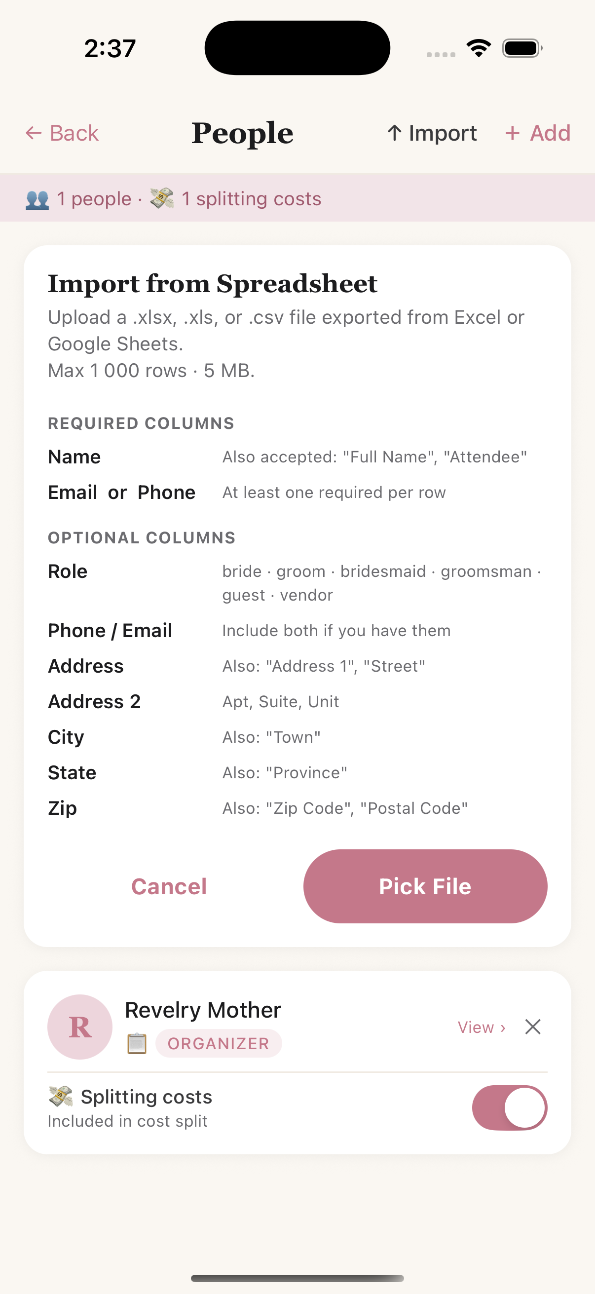 Import attendees from a spreadsheet